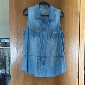 Denim&Co Blue Sleeveless Button Down Shirt